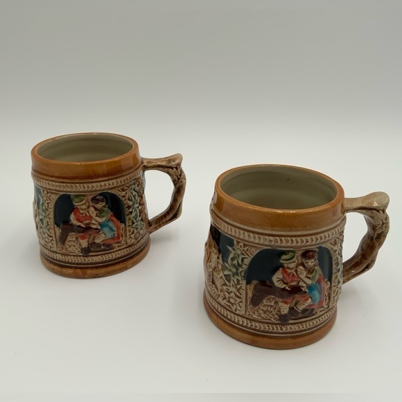 Vintage 2 SANYO JAPAN CUPS Ceramic German Style Stein Beer Cups. 3” Tall - Picture 1 of 6